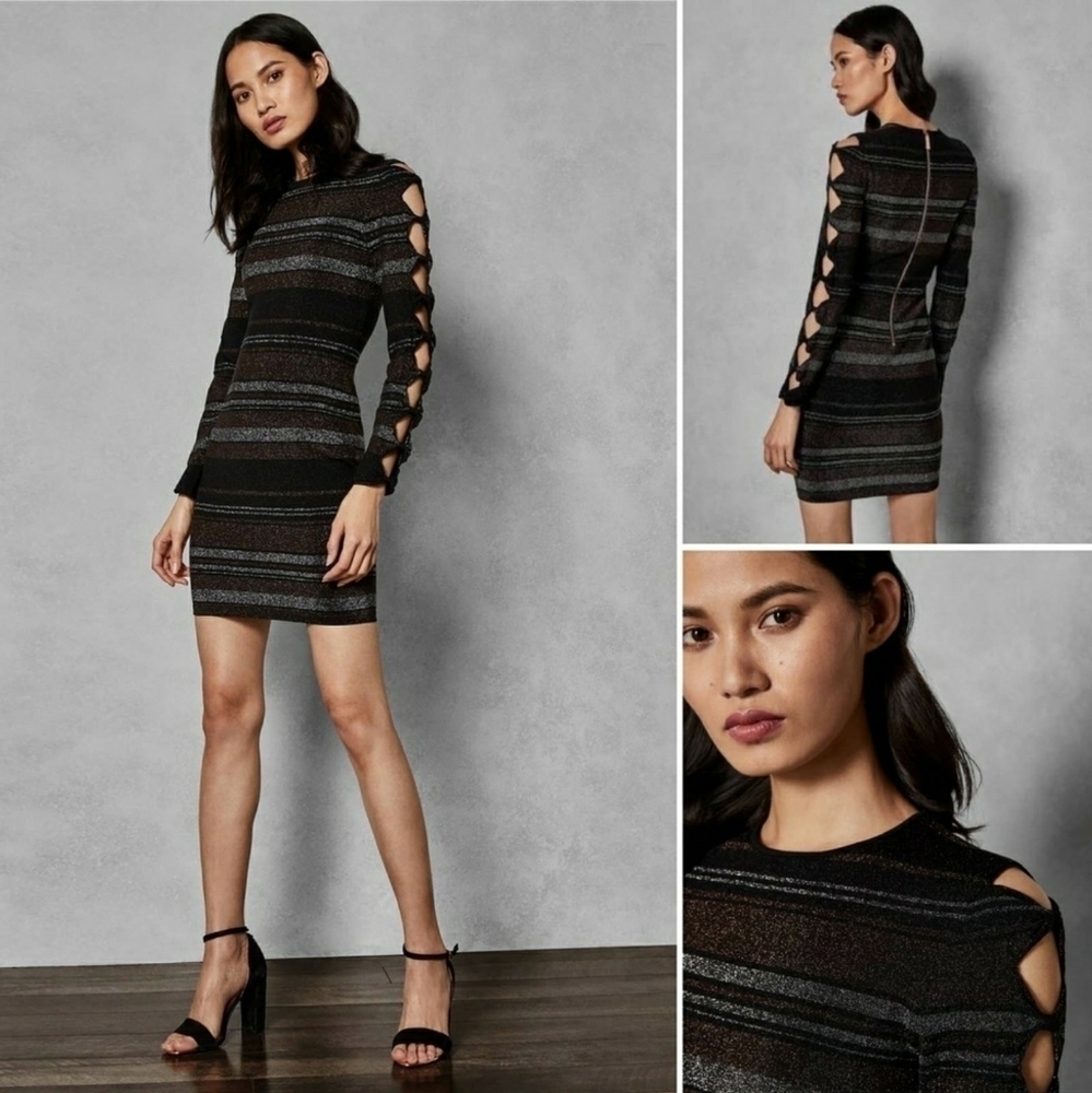 Ted Baker London Dresses Ted Baker London Lurex Stripe Bow Detail Dress, Size 0